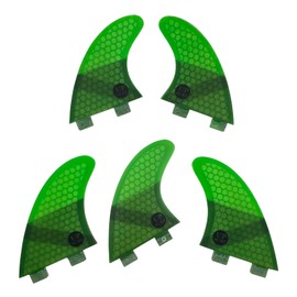 UPSURF Surfboard Fins Double Tabs Compatible, 5 Fins, K2.1 Size, Set of 5, Surfing Carbon (Green)
