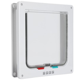 Small Pet Door, 4 Switching Modes Exquisite Cat Flap Door Plastic Waterproof Durable with Screw for Indoor and Outdoor for Household(White, M)