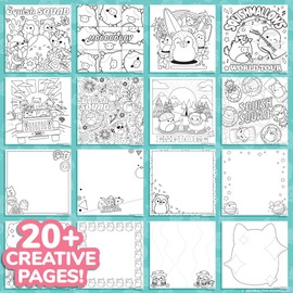 Squishmallows - Cuaderno de bocetos original, más de 20 suministros de papelería, cuenta con calcomanías para álbumes de recortes, juguete para ansiedad Cam the Gato, papel de dibujo, gran