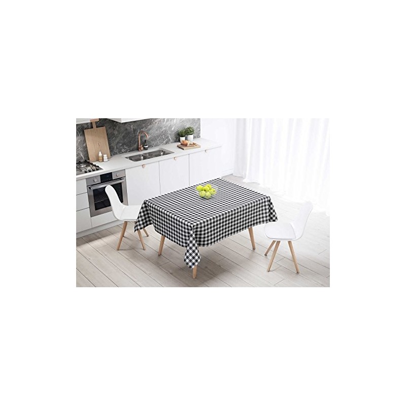 Ideal Textiles Gingham Black PVC Tablecloth, Easy Clean Table Cloth,