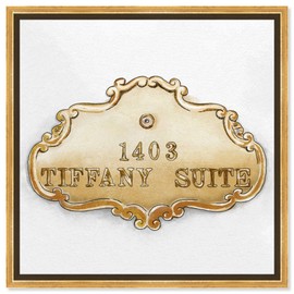 The Oliver Gal Artist Co. Fashion and Glam Framed Wall Art Canvas Prints 'Tiffany Suite Luxe' Road Signs Home Décor, 24" x 24", Gold, White
