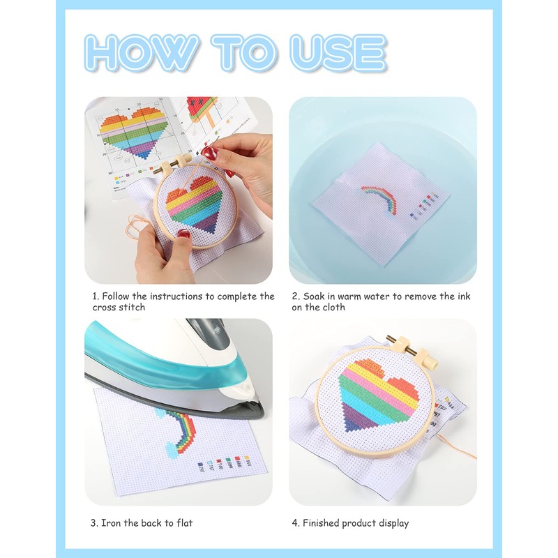 Pllieay Cross Stitch Beginner Kit for Kids 7-13, Includes 6