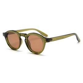 LIGOES Polarised Sunglasses Women Men Round Sunglasses TR90 Frame Retro Eyewear UV400, Olive Green Brown