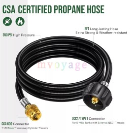 Unbranded 8FT Propane Adapter Hose LP Tank 1lb to 20lb Converter For QCC1 Type1 Gas Grill - 8 FT-Hose