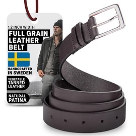 KAV SWEDEN Holm - Mens Leather Belt - 1.4" Handmade in Sweden with Italian Full Grain Leather, black leather belt men, Mens Leather Belts