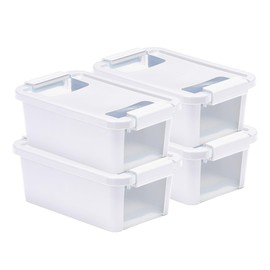 Curver Set of 4 Extra Small VersaBox Plastic Organization and Storage Box with Secure Latching Lid, White