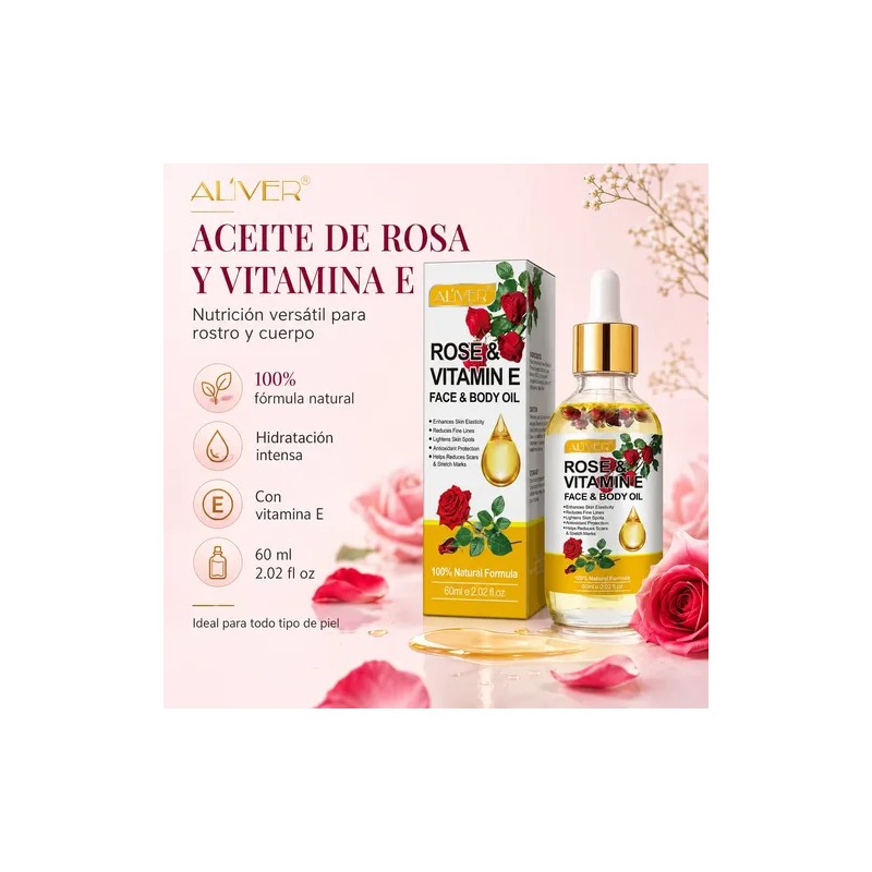 Aceite Corporal Rosa Vitamina E Hidrata Firmeza Ilumina