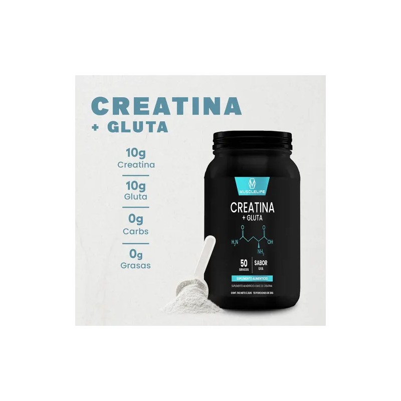 Creatina Glutamina Suplemento Polvo Muscle Life 1kg 50serv