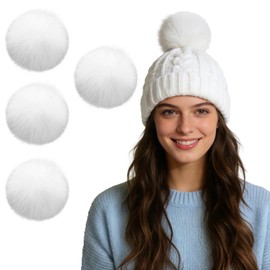 HESUSLA 6IN Large Faux Fur Pompoms,4 Pieces Big Pom Pom Balls Fluffy Pompom Ball with Elastic Loop for Shoes Scarves Gloves Scarves Bag Key Chain Winter Accessories (4 Pieces in White)