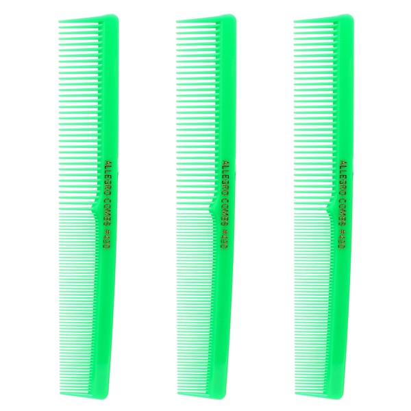 Allegro Combs 420 Hair Stylist Barbers Cutting Combs Beard Comb Mustache Mens Women Toddler Boys Braiding Hair Parting USA 3 Pc. (Neon green)