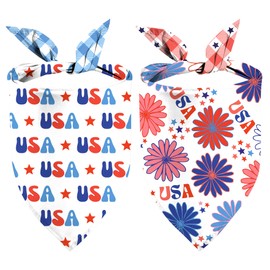 4th of July Dog Bandanas 2 Pack, Triangle Reversible Pet Patriotic Scarf for Boy and Girl, Stars USA Pet Scarves for Independence Day Neckerchief Bulk, Adjustable Fits (4th of July, Small)