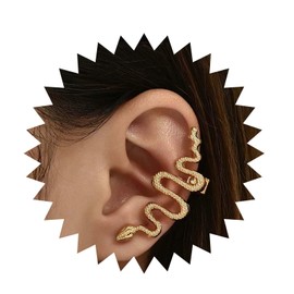 Inilbran Punk Snake Ear Cuff Earrings Gold Snake Cuff Wrap Crawler Earrings Gothic Snake Serpent Crawler Climbing Earring Vintage Snake Cuff Earrings Jewellery for Women, Zinc, No Gemstone