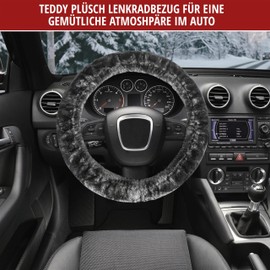 WALSER Teddy Plush Vegan Steering Wheel Cover Faux Fur Plush Steering Wheel Cover Steering Wheel Protector Lambskin Look Vegan Anthracite
