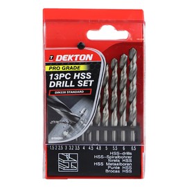 Dekton 13pc HSS Drill Set Pro | Precision Drills 1.5-6.5mm | High-Speed Steel | Ideal for Metal, Wood and Plastic | Durable and Reliable Performance | Includes Storage Case for Easy Organization