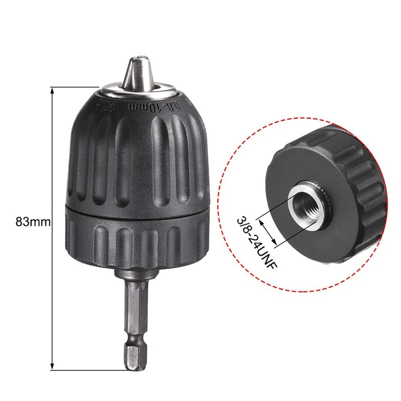 TOP-VIGOR 0.8-10mm Keyless Drill Chuck, 1/4 Inch Hex Shank Adapter,