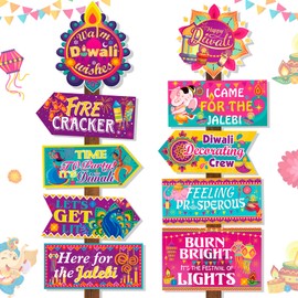 DPKOW 20pcs Happy Diwali Decorations Indian Festival of Lights Party Sign Diwali Hindu Party Welcome Directional Sign Deepavali Dewalee Party Photo Booth Props Diwali Outdoor Front Porch Decorations