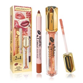JOSURBEAUTY Glitter Matte Lipstick & Lipliner Pencil Setwith metallic shimmer lip gloss tint - long lasting lip gloss, glitter lip gloss, shimmer lip gloss for a bold look，Sparkling Pink 4ml