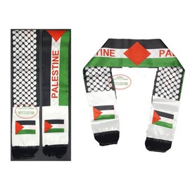 Islamic Gifts 123 Palestine Flag Scarf [ 2 Pack] Al Quds Jerusalem Arab آل القدس KEFFIYEH Men's Scarf AL-AQSA GAZA Scarf Shemagh Dome Of Rock Ramadan Quran Palestine wedding gift (Flag print)