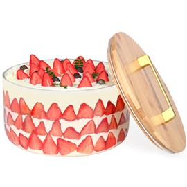 YUBAMIN Glass Salad Bowl with Lid, 9.8" Large Trifle Bowl with Lid, 200oz Large Serving Bowls, Salad Bowl for Family, Keep Food Fresh, Microwave Dishwasher Safe, Kitchen Must-Have