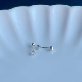 Silver 925 Silver Earrings, Heart, 0.1 inch (3 mm), Small, Small, 18K Coating, 18K Gold, Hypoallergenic Metal, Cubic Zirconia, Screw Screw Type, Hard to Snag, Sterling Silver, No Gemstone