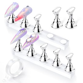 Makartt - Soporte de uñas plateado para exhibición de uñas, soporte de uñas para pintar uñas postizas, soporte magnético para uñas postizas con cinta de doble cara de 1 m para el hogar, salón