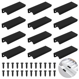 12Pcs Cabinet Handle, 80mm Drawer Curved Door Handle, Aluminum Alloy Concealed Furniture Handles, Concealed Furniture Handles with 24Pcs Screws for Kitchen Bedroom Furniture