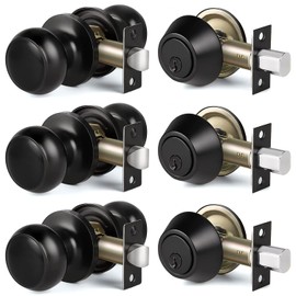 CML Hardware 3 Pack Keyed Alike Deadbolt Lock and Passage Door Knob Set, Entry Deadbolt Door Lock Combo Set, for Interior and Exterior Door, Matte Black