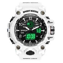 Men's Watches Sports Outdoor Waterproof Military Wrist Watch Date Multi Function Tactics LED Alarm Stopwatch - Color: 8045_0_White