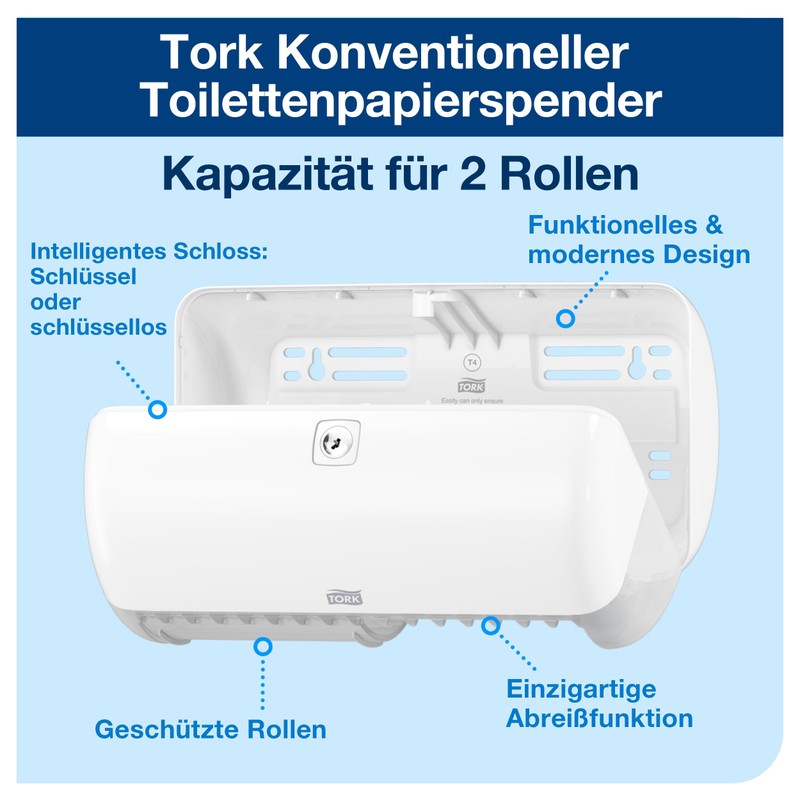 Tork Wall Mounted Toilet Roll Dispenser, White