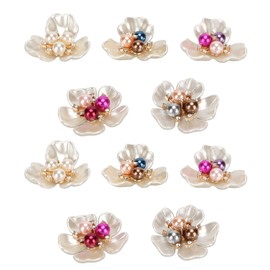 HEEPDD 20Pcs Flower Rhinestone Buttons, Flat Back Faux Pearl Flower Buttons Embellishments for Crafts Jewelry Making Wedding Clothes Bags Shoes Decor