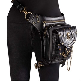 Segater Gothic Steampunk Waist Bag, Drop Leg Arm Bag Pack Waist Shoulder Fanny Packs Purse Pouch Bag Black Backpack Outdoor Hiking Pack Bag