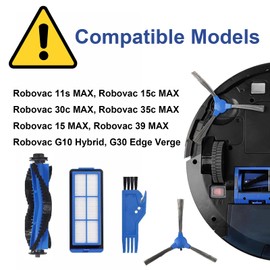 Replacement Part for Eufy RoboVac 11S Max, RoboVac 15C Max, RoboVac 30C Max RoboVac G30 Edge G10 Hybrid Robot Vacuum Cleaner Accessories Kit, Including 1 Main brush, 6 Side brushes, 6 Filters
