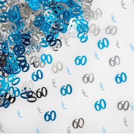 SHATCHI 28g Blue & Silver 60th Birthday Confetti Foil Metallic Glitz Table Scatter Sprinkles Age Bday Party Decorations, 12mm