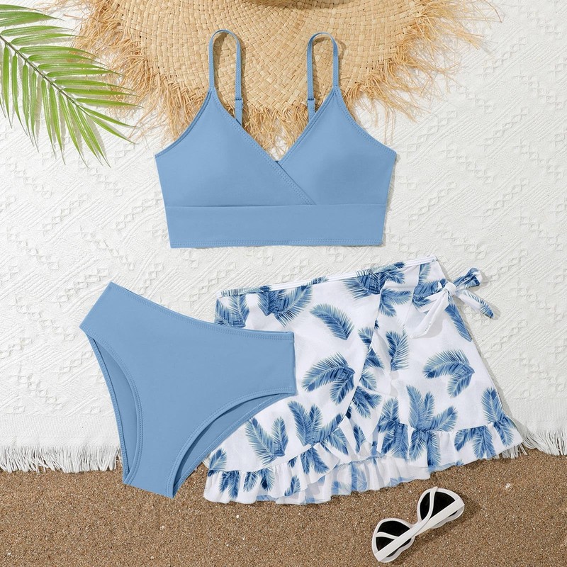 Bikini da bambina, bikini per adolescenti, 3 pezzi, con parte