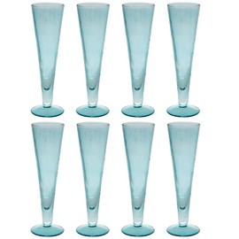 Karma, Elegant Champagne Glasses Set of 8, Toasting Glasses for Parties, Weddings, Mimosa Bars, Catalina Footed Champagne Flute, Teal