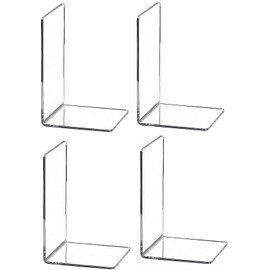 Cq acrylic 4 PCS Book Ends,Plastic Clear Book Holder Stand Heavy Duty Decorative Bookend,Desktop Bookshelf Organizer for Home Office School Supplies,7.28x4.8x4.8 Inch