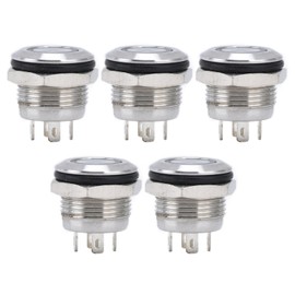 5Pcs Button Switch Stainless Steel Flat Top Button with LED Self Reset Power Accessories 12mmDC3‑6V White
