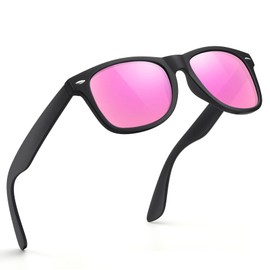 Glapeame Polarised Sunglasses for Men and Women, Black, UV400, Unisex, Retro, Vintage, Classic, Polarised Sports Glasses for Driving and Camping, black / pink