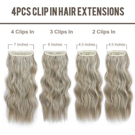 Hair Extensions Clip in Long Wavy Hair Extension 4pcs Ash Blonde Mix Platinum Blonde hair Full Head Hair Extensions Synthetic Fiber Hair Pieces for Women