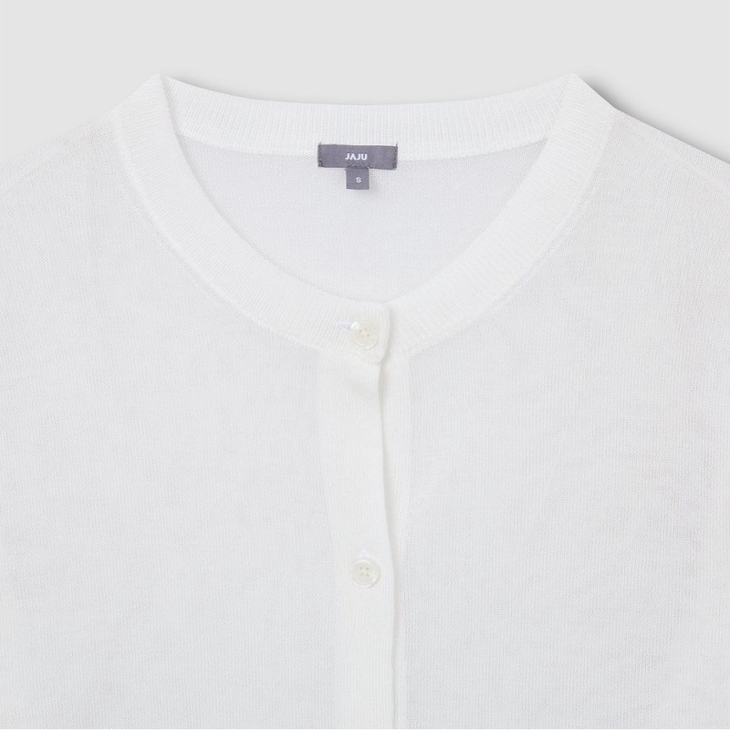 JAJU [JAJU] Women's Sheer Long Sleeve Cardigan_White