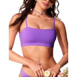 CRZ YOGA Womens Bikini Top A-C Cup Adjustable Thin Straps Bathing Suit Square Neck Padded Swimsuits Royal Lilac X-Small