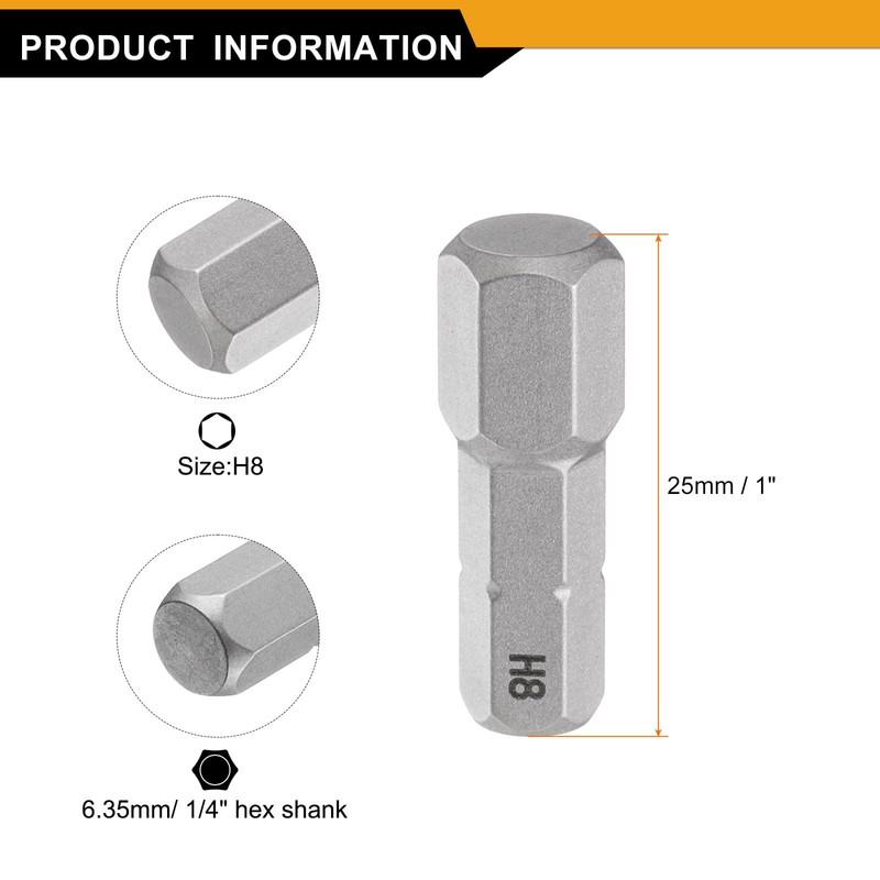 sourcing map 5pcs H8 Hex Screwdriver Bit 1/4" Hex Shank