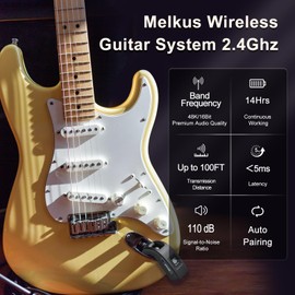 Wireless Guitar System, 2.4GHz Wireless Guitar Transmitter Receiver for Electric Guitar/Bass/Violin/Keyboard/Mixer,100FT Transmission Distance, Volume Adjustable, Type-C Charging Port
