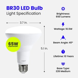 Feit Electric LED BR30 Light Bulbs, 65W Equivalent, Dimmable, 10 Year Life, 650 Lumens, 5000k Daylight, E26 Base Recessed Can Light Bulbs, Flood Light Bulbs, Damp Rated, 2 Pack, BR30DM/850/10KLED/2