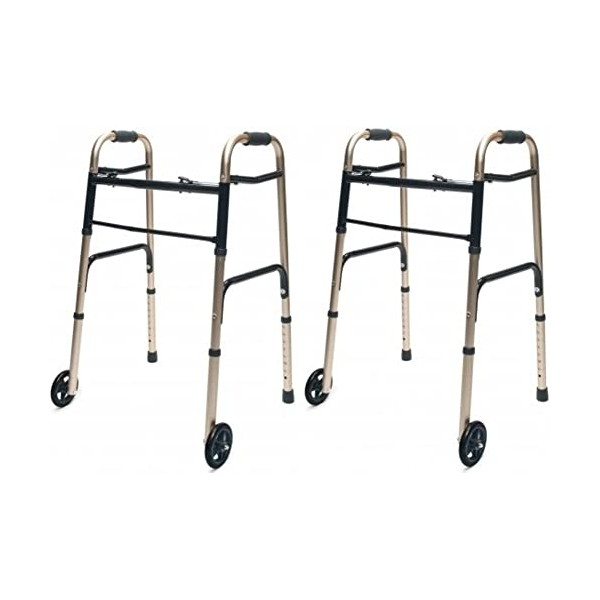 Lumex Everyday Dual Release Walker with 5" Front Fixed Wheels, Adult, Gold, Medical Supplies and Equipment, Pack of 2, 716270G-2