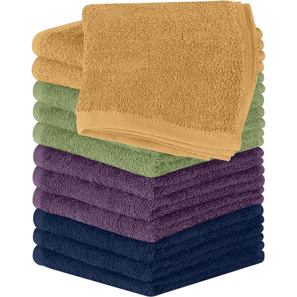 Utopia Towels Juego de 24 paños de algodón 100% hilado en anillo, paños de franela de alta calidad, altamente absorbentes y suaves al tacto (12 unidades, beige, ciruela, verde salvia, azul marino)