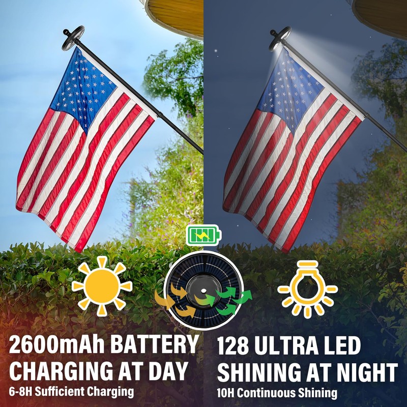 Delux American Flag with Pole and Solar Light Kit, 6