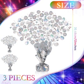 CraftyDream 3 Table Decorations Disco Metallic Gleam Foil Spray Centerpieces Silver Disco Ball Glitter Plastic Spray Table Centerpiece for 60 70 80 Disco Birthday Bachelorette Cowgirl Party Decoration