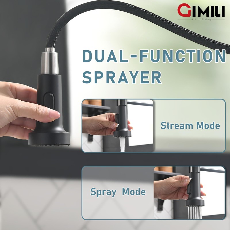 GIMILI Black and Gold Kitchen Faucet with Soap Dispenser Commercial