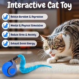 Dr. Fluffyyes Interactive Cat Toy Ball - Motion-Activated, USB Rechargeable Cat Toys for Indoor Cats with Anti-Scratch Cover & 2 Changeable Tails - Enrichment Toy for Active Cats & Kittens